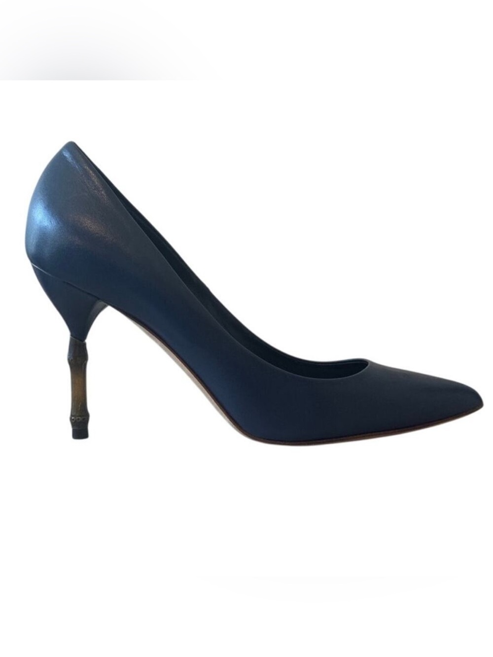 Gucci‎ Bamboo Stiletto Heel Navy Blue Pumps 38.5